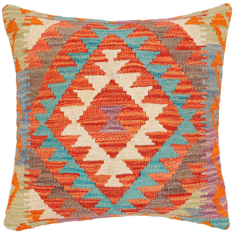 handmade Traditional Pillow Rust Blue Hand-Woven SQUARE 100% WOOL Hand woven turkish pillow2 x 2