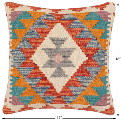 handmade Traditional Pillow Rust Blue Hand-Woven SQUARE 100% WOOL  Hand woven turkish pillow  2 x 2