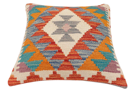 handmade Traditional Pillow Rust Blue Hand-Woven SQUARE 100% WOOL  Hand woven turkish pillow  2 x 2