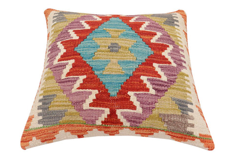 handmade Traditional Pillow Rust Blue Hand-Woven SQUARE 100% WOOL  Hand woven turkish pillow  2 x 2