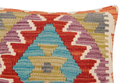 handmade Traditional Pillow Rust Blue Hand-Woven SQUARE 100% WOOL  Hand woven turkish pillow  2 x 2