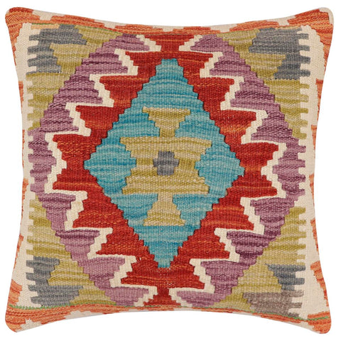 handmade Traditional Pillow Rust Blue Hand-Woven SQUARE 100% WOOL  Hand woven turkish pillow  2 x 2