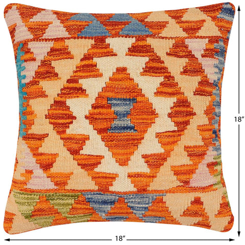 handmade Traditional Pillow Rust Blue Hand-Woven SQUARE 100% WOOL Hand woven turkish pillow2 x 2