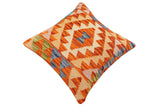 handmade Traditional Pillow Rust Blue Hand-Woven SQUARE 100% WOOL Hand woven turkish pillow2' x 2'