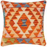 handmade Traditional Pillow Rust Blue Hand-Woven SQUARE 100% WOOL Hand woven turkish pillow2' x 2'