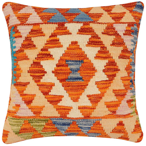 handmade Traditional Pillow Rust Blue Hand-Woven SQUARE 100% WOOL Hand woven turkish pillow2 x 2