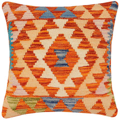 handmade Traditional Pillow Rust Blue Hand-Woven SQUARE 100% WOOL Hand woven turkish pillow2' x 2'