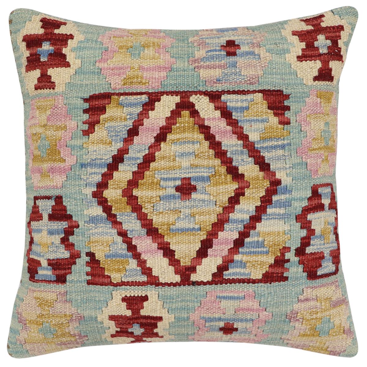handmade Traditional Pillow Red Blue Hand-Woven SQUARE 100% WOOL Hand woven turkish pillow2 x 2