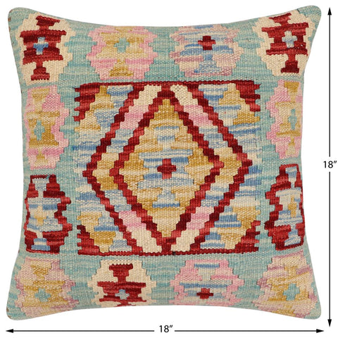 handmade Traditional Pillow Red Blue Hand-Woven SQUARE 100% WOOL Hand woven turkish pillow2 x 2