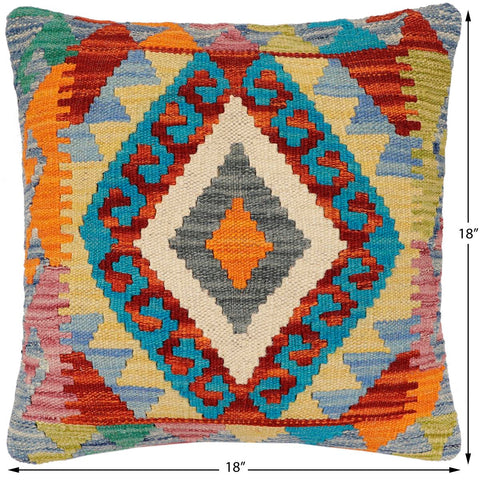 handmade Traditional Pillow Rust Blue Hand-Woven SQUARE 100% WOOL Hand woven turkish pillow2 x 2