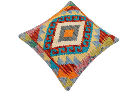 handmade Traditional Pillow Rust Blue Hand-Woven SQUARE 100% WOOL Hand woven turkish pillow2 x 2