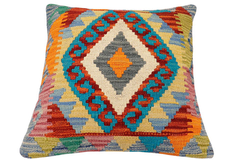 handmade Traditional Pillow Rust Blue Hand-Woven SQUARE 100% WOOL Hand woven turkish pillow2 x 2