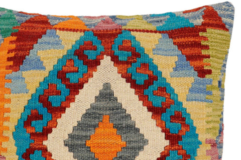 handmade Traditional Pillow Rust Blue Hand-Woven SQUARE 100% WOOL Hand woven turkish pillow2 x 2