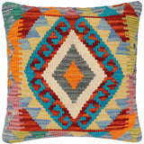 handmade Traditional Pillow Rust Blue Hand-Woven SQUARE 100% WOOL Hand woven turkish pillow2' x 2'