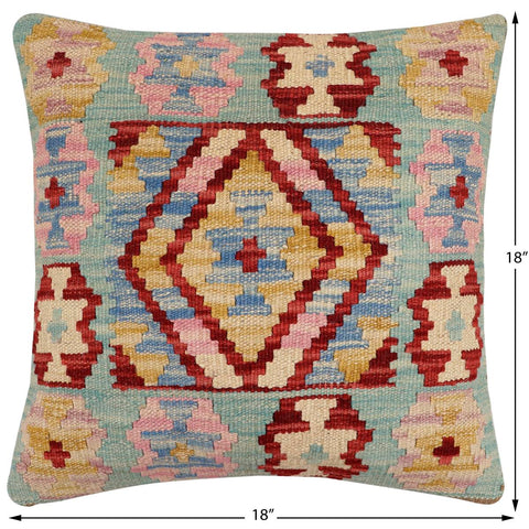 handmade Traditional Pillow Blue Red Hand-Woven SQUARE 100% WOOL Hand woven turkish pillow2 x 2