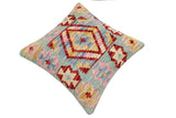 handmade Traditional Pillow Blue Red Hand-Woven SQUARE 100% WOOL Hand woven turkish pillow2' x 2'