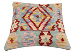 handmade Traditional Pillow Blue Red Hand-Woven SQUARE 100% WOOL Hand woven turkish pillow2' x 2'