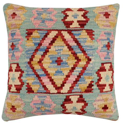 handmade Traditional Pillow Blue Red Hand-Woven SQUARE 100% WOOL Hand woven turkish pillow2 x 2