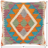 handmade Traditional Pillow Rust Blue Hand-Woven SQUARE 100% WOOL  Hand woven turkish pillow  2 x 2