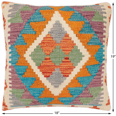 handmade Traditional Pillow Rust Blue Hand-Woven SQUARE 100% WOOL  Hand woven turkish pillow  2 x 2