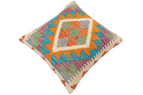 handmade Traditional Pillow Rust Blue Hand-Woven SQUARE 100% WOOL  Hand woven turkish pillow  2 x 2