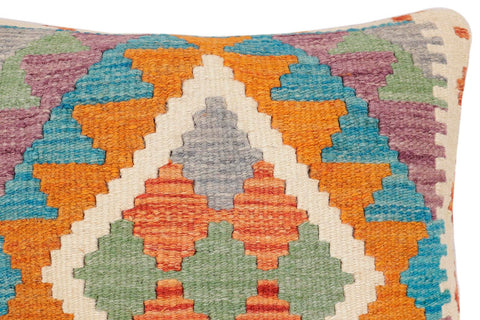 handmade Traditional Pillow Rust Blue Hand-Woven SQUARE 100% WOOL  Hand woven turkish pillow  2 x 2