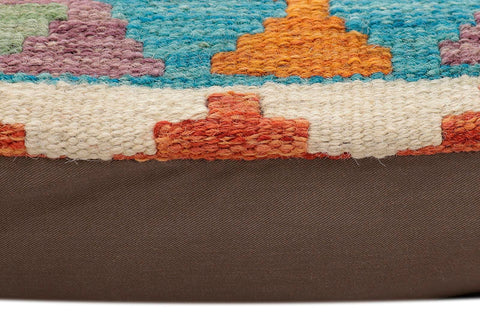 handmade Traditional Pillow Rust Blue Hand-Woven SQUARE 100% WOOL  Hand woven turkish pillow  2 x 2