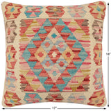 handmade Traditional Pillow Red Blue Hand-Woven SQUARE 100% WOOL  Hand woven turkish pillow  2 x 2