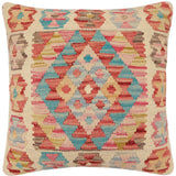 handmade Traditional Pillow Red Blue Hand-Woven SQUARE 100% WOOL  Hand woven turkish pillow  2 x 2