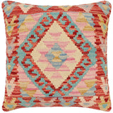 handmade Traditional Pillow Rust Blue Hand-Woven SQUARE 100% WOOL  Hand woven turkish pillow  2 x 2