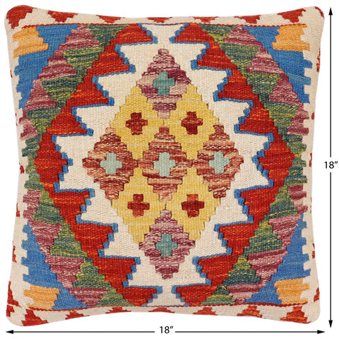 handmade Traditional Pillow Rust Blue Hand-Woven SQUARE 100% WOOL Hand woven turkish pillow2 x 2