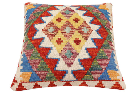 handmade Traditional Pillow Rust Blue Hand-Woven SQUARE 100% WOOL Hand woven turkish pillow2 x 2