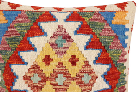 handmade Traditional Pillow Rust Blue Hand-Woven SQUARE 100% WOOL Hand woven turkish pillow2 x 2