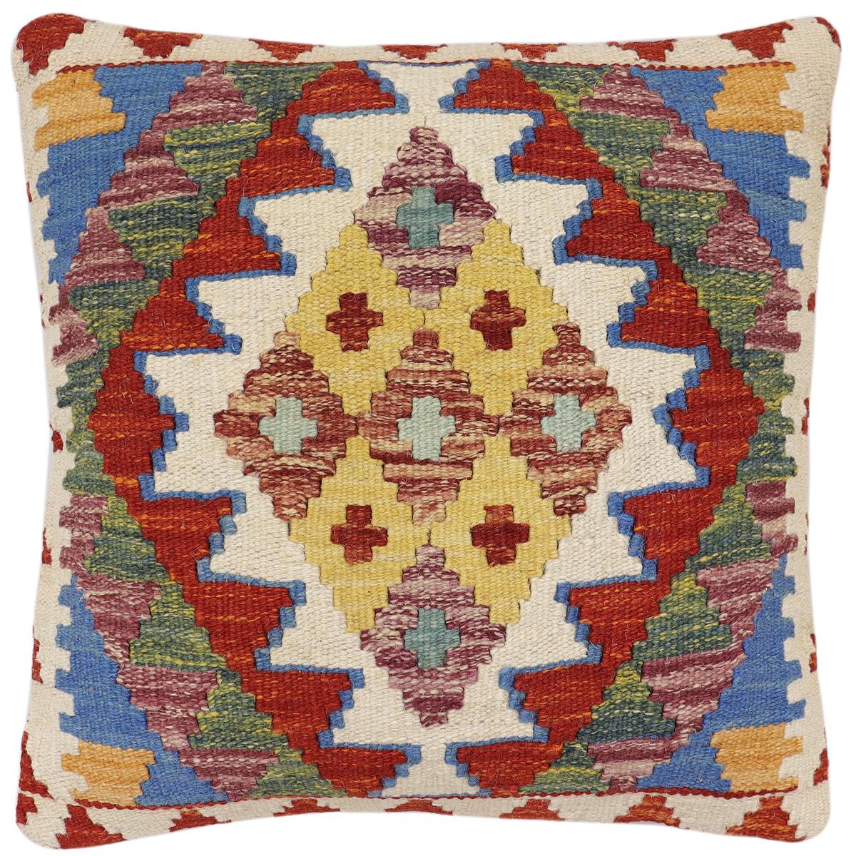 handmade Traditional Pillow Rust Blue Hand-Woven SQUARE 100% WOOL Hand woven turkish pillow2' x 2'