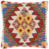 handmade Traditional Pillow Rust Blue Hand-Woven SQUARE 100% WOOL Hand woven turkish pillow2' x 2'