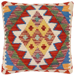 handmade Traditional Pillow Rust Blue Hand-Woven SQUARE 100% WOOL Hand woven turkish pillow2' x 2'