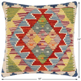 handmade Traditional Pillow Rust Blue Hand-Woven SQUARE 100% WOOL  Hand woven turkish pillow  2 x 2