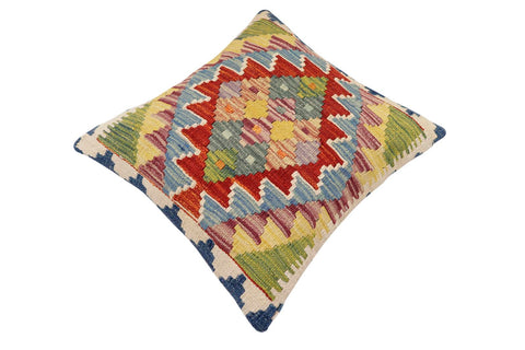 handmade Traditional Pillow Rust Blue Hand-Woven SQUARE 100% WOOL  Hand woven turkish pillow  2 x 2