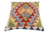 handmade Traditional Pillow Rust Blue Hand-Woven SQUARE 100% WOOL  Hand woven turkish pillow  2 x 2