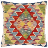 handmade Traditional Pillow Rust Blue Hand-Woven SQUARE 100% WOOL  Hand woven turkish pillow  2 x 2