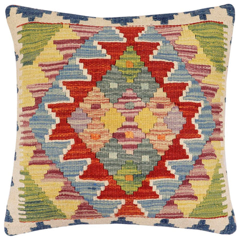 handmade Traditional Pillow Rust Blue Hand-Woven SQUARE 100% WOOL  Hand woven turkish pillow  2 x 2