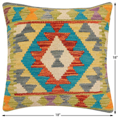 handmade Traditional Pillow Rust Blue Hand-Woven SQUARE 100% WOOL Hand woven turkish pillow2' x 2'