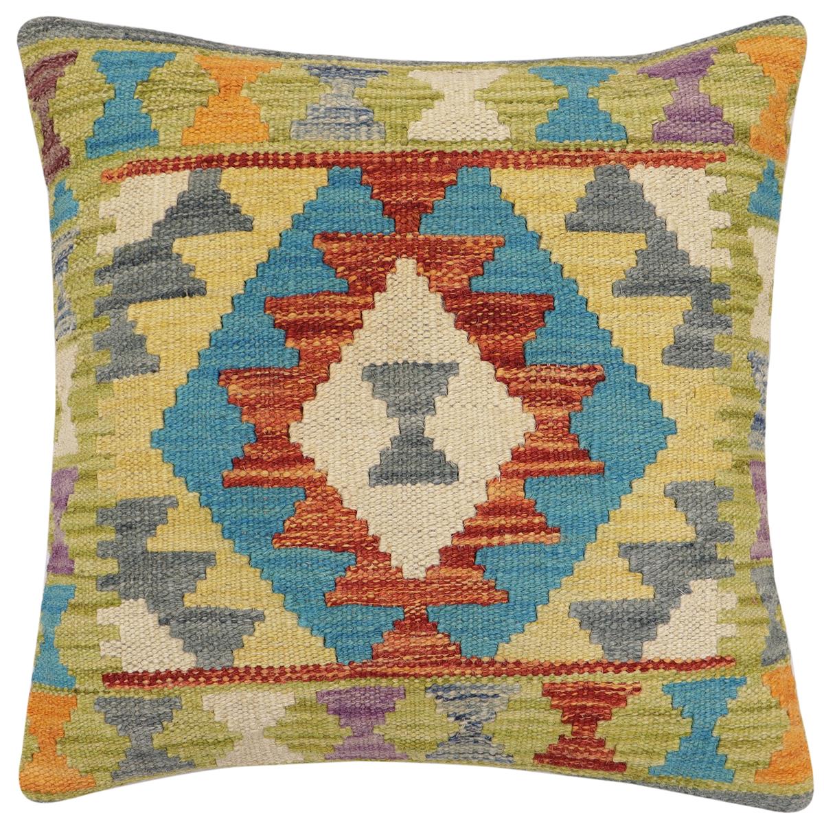 handmade Traditional Pillow Rust Blue Hand-Woven SQUARE 100% WOOL Hand woven turkish pillow2' x 2'