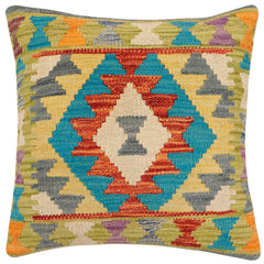 handmade Traditional Pillow Rust Blue Hand-Woven SQUARE 100% WOOL Hand woven turkish pillow2' x 2'