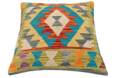 handmade Traditional Pillow Rust Blue Hand-Woven SQUARE 100% WOOL Hand woven turkish pillow2' x 2'