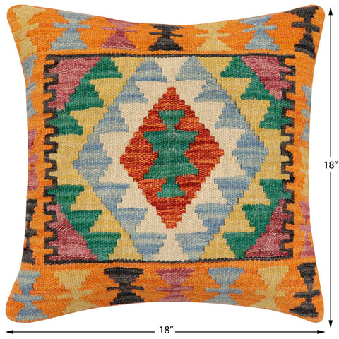 handmade Traditional Pillow Rust Blue Hand-Woven SQUARE 100% WOOL Hand woven turkish pillow2 x 2