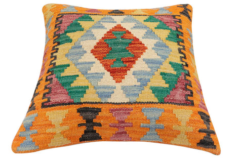 handmade Traditional Pillow Rust Blue Hand-Woven SQUARE 100% WOOL Hand woven turkish pillow2 x 2