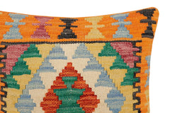 handmade Traditional Pillow Rust Blue Hand-Woven SQUARE 100% WOOL Hand woven turkish pillow2' x 2'