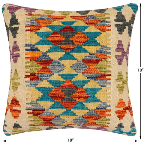 handmade Traditional Pillow Rust Blue Hand-Woven SQUARE 100% WOOL Hand woven turkish pillow2 x 2