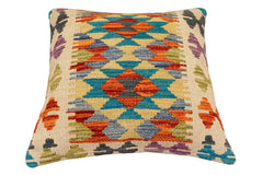 handmade Traditional Pillow Rust Blue Hand-Woven SQUARE 100% WOOL Hand woven turkish pillow2' x 2'